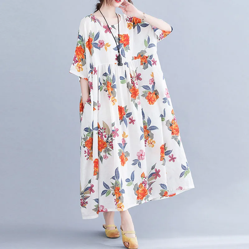 

Plus Size Round Neck Loose A-Line Dress Women'S Summer Dress Elegant Fashion Oversized Batwing Lady Vestidos Maxi Dress 5XL 6XL