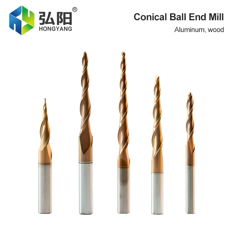 1pc Tapered Ball End Milling Cutter Carbide Cnc Milling Machine Cone Cutter, Used For Wood, Metal And Aluminum Engraving