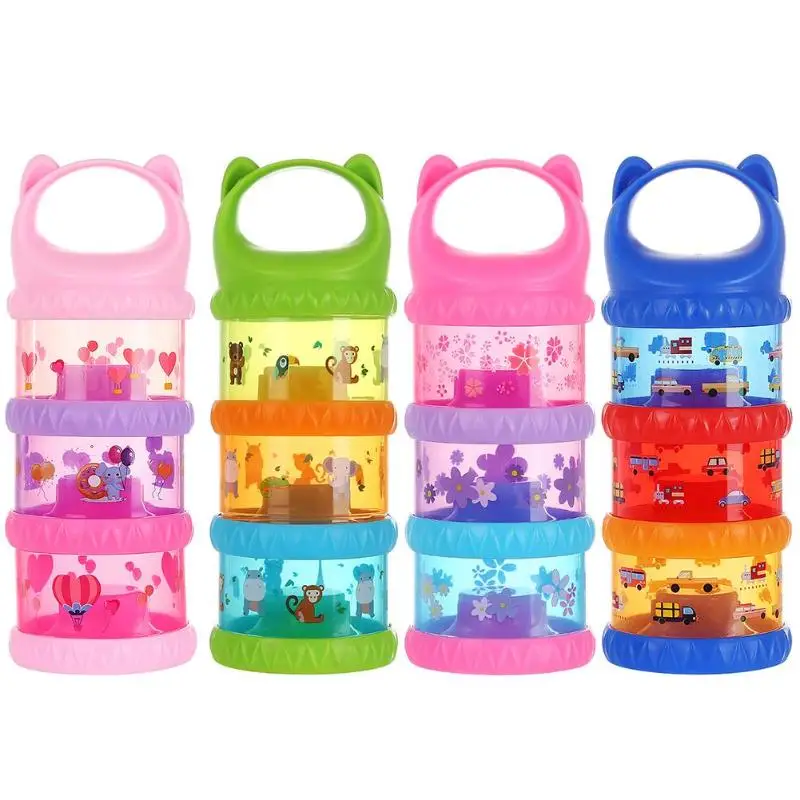 3 Layers Baby Food Storage Box Cartoon Printed Portable Toddler Formula Cereal Milk Drinking Powder Case Container Feeding | Мать и