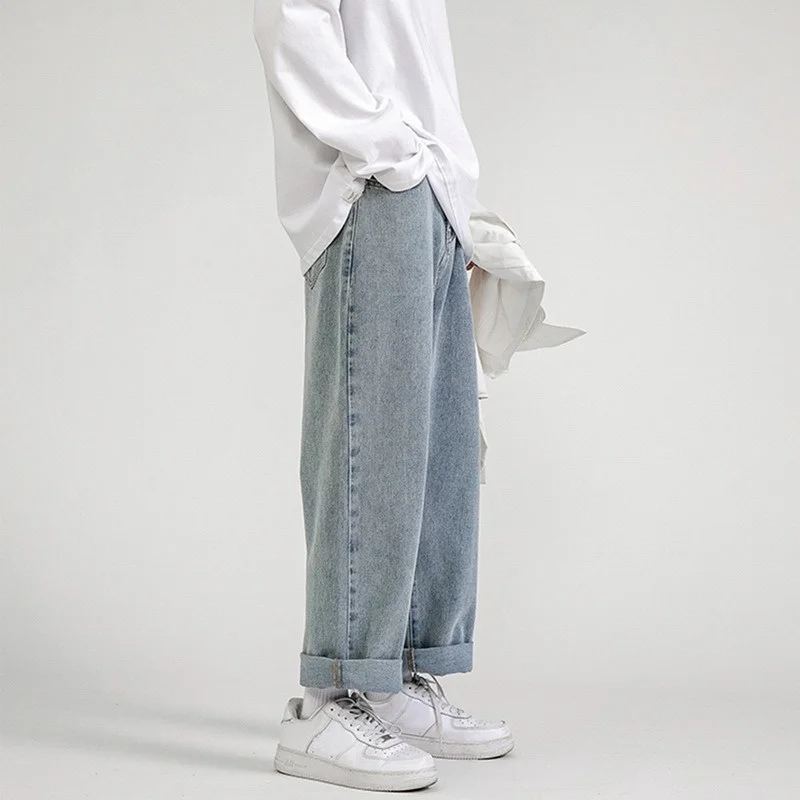 

2021 Men's Jeans Fashion Loose Straight New Casual Wide Leg Pants Cowboy Mans Streetwear Korean Hip Hop Trousers 5 Colors