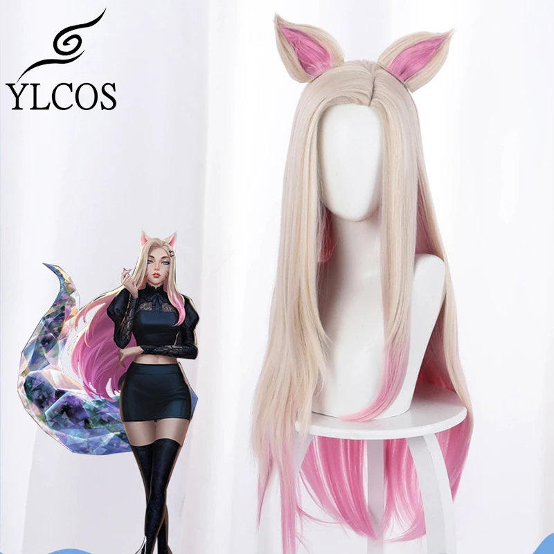 NEW LOL KDA The Nine-Tailed Fox Ahri Cosplay Long Straight Wig Halloween Party Full Suit