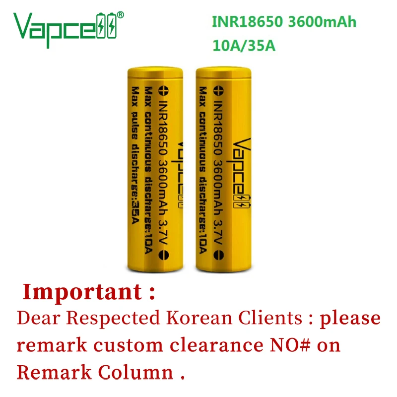 Бесплатная доставка аккумулятора Vapcell inr18650 3600mAh 10A / 35A высокой емкости 3,7 В 18650 Li-ion.
