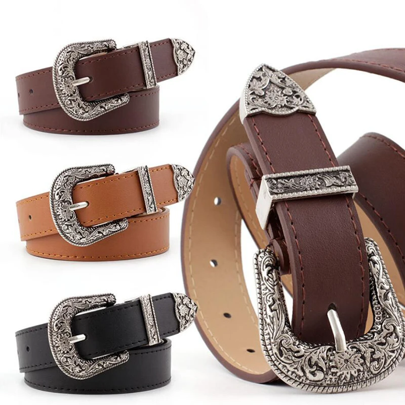 

Black Leather Belt Women Metal Heart Buckle Waist Belt Vintage Western Carved Jeans Ladies Belts Shirts Waistband cinturon mujer