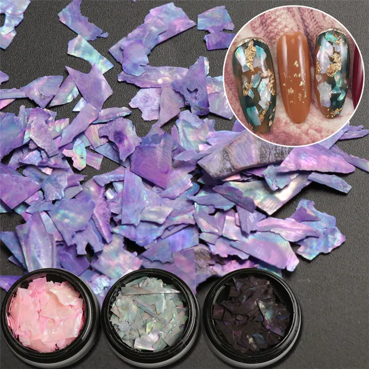 

1 BOX Japanese Style Nail Jewelry Abalone Fragment Natural Stained Shell Fragment 9 Color Boxed