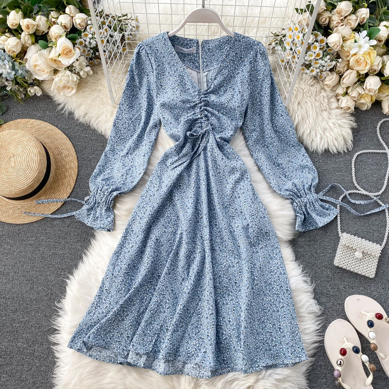 SINGRAIN женское платье с цветочным рисунком весеннее винтажное длинным рукавом