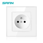 Настенная розетка SRAN с французской вилкой, 16 А, 220 В, 86 мм * 86 мм, белая стеклянная панель с безопасной дверцей, электрическая розетка