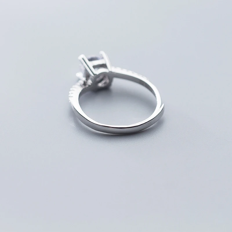 

925 Sterling Silver Color Fine Jewelry Crystal Zirconia Ring Size Open Adjustable For Girls Lady Women Wedding Engagement Gift