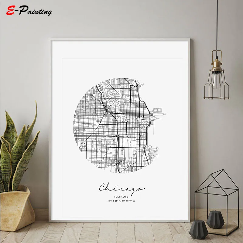 Постер круг Амстердам Карта города Картина на холсте современный Печатный