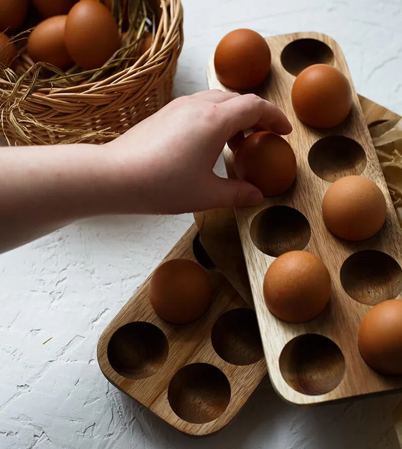 

1PC Solid Wood Egg Storage Box INS Style Wooden Double Row Eggs Holder Home Organizer Rack Kitchen Decor Accessories