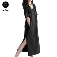 korean street style sukienka vetement plus size dress casual robe femme ete 2021 open side slit dress plain cotton dress kleider