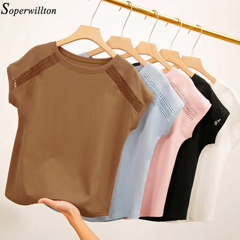 Женская летняя хлопковая футболка открытая кружевная модная 5XL Новинка 2021 топы с