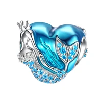 anna queen mermaid charms bead cz heart shape blue enamel ocean charm fit europe charms bracelet