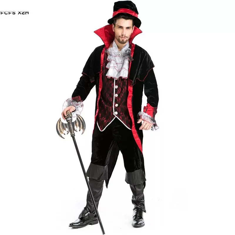 

Medieval tuxedo Men Halloween Vampire costumes Dracula Scary Cosplay Purim Carnival parade Nightclub Bar Masquerade Party dress