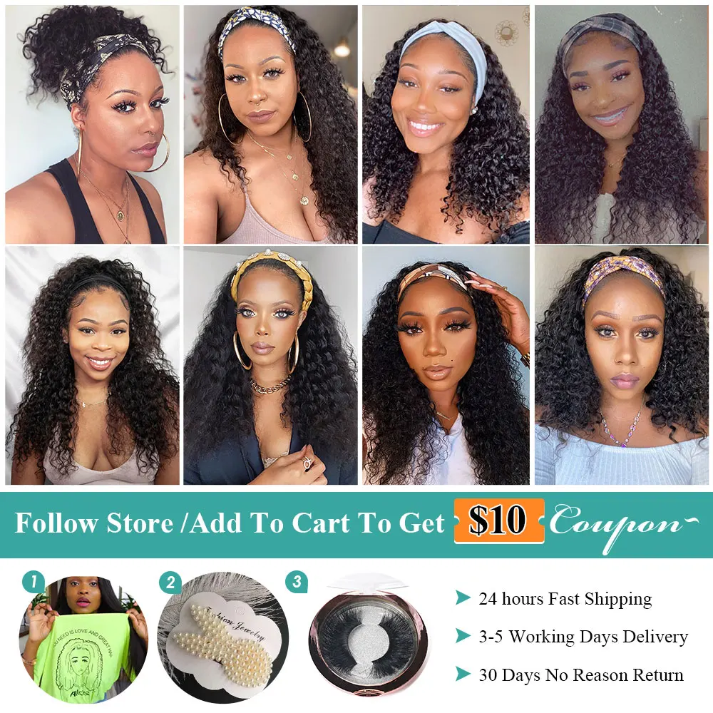 

Allove Curly Wig Headband Wig Human Hair Brazilian Hair Wigs For Women Glueless Headband Wig Machine Made Curly Human Hair Wig