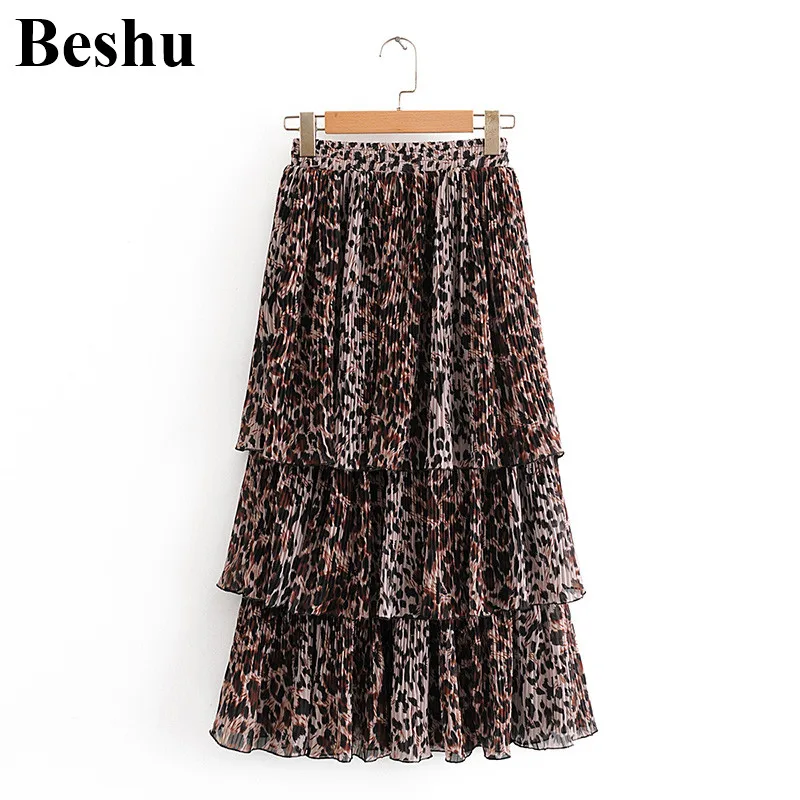 Za 2020 модная женская юбка миди с леопардовым принтом драпированная каскадная