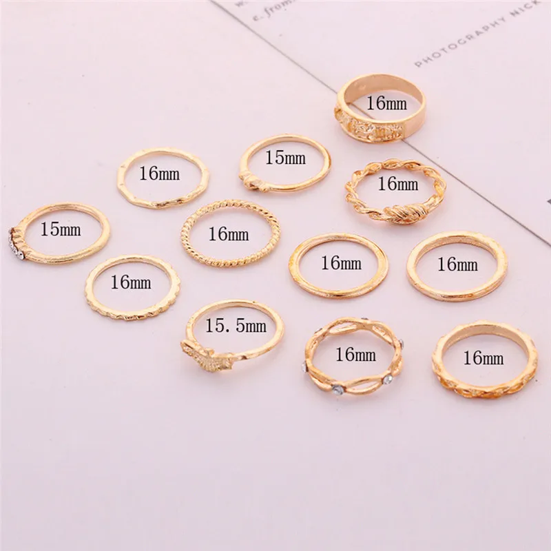 12 шт./компл. Ретро винтажный комплект колец на фалангу золотого и серебряного