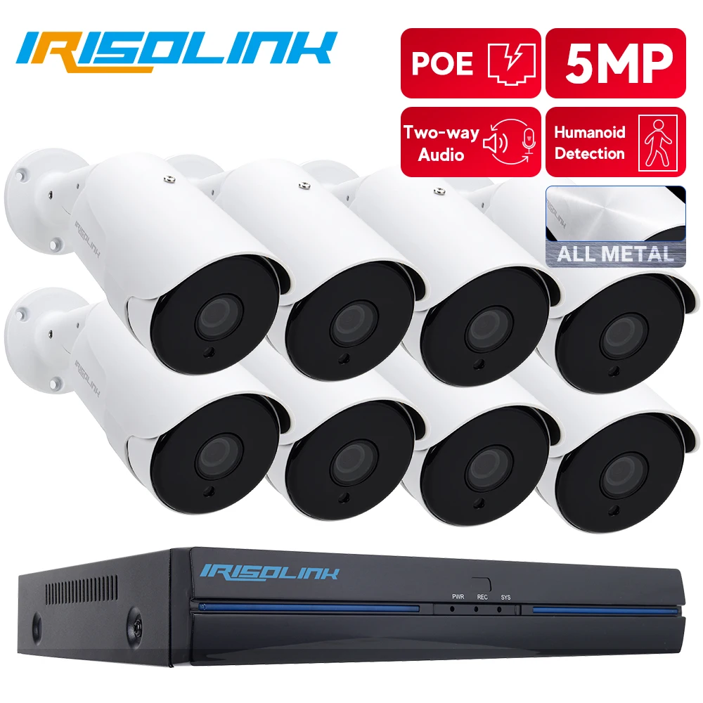 Irisolink 5MP 8CH H.265 POE камера безопасности Система AI гуманоидное Обнаружение
