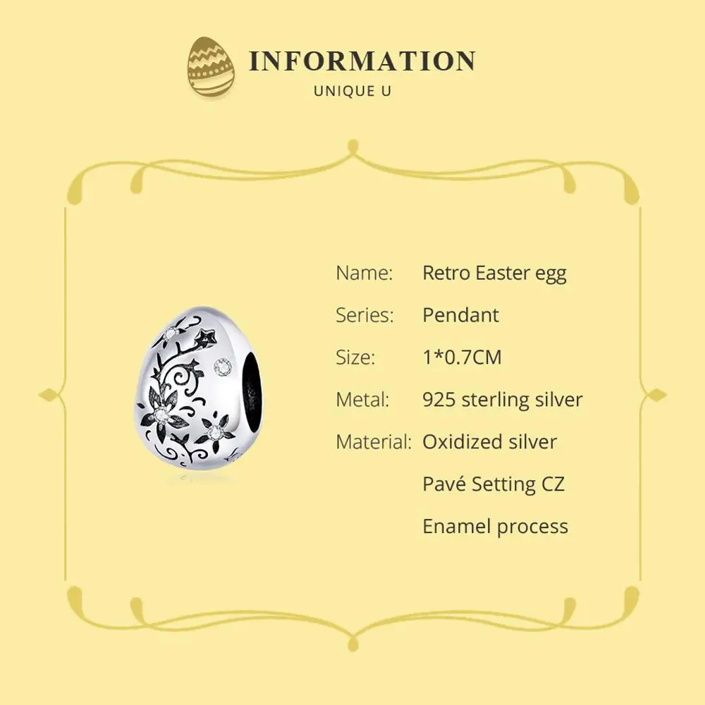 WOSTU Vintage Retro Flower Bead 100% 925 Sterling Silver Easter Egg Charm Fit Original Bracelet Pendant Fashion Jewelry FIC1466 | Украшения