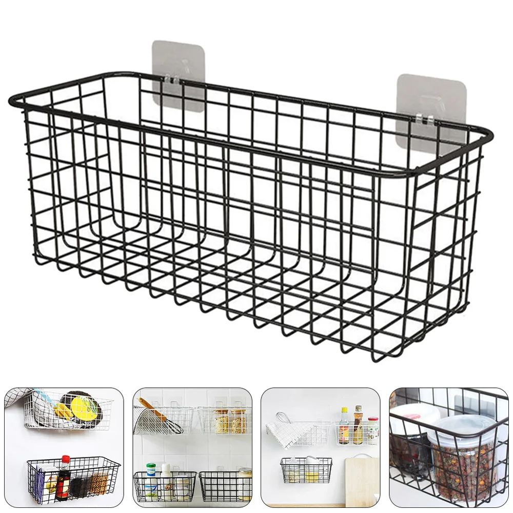 

2pcs Iron Storage Baskets Iron Storage Holders for Kitchen Home (Black)