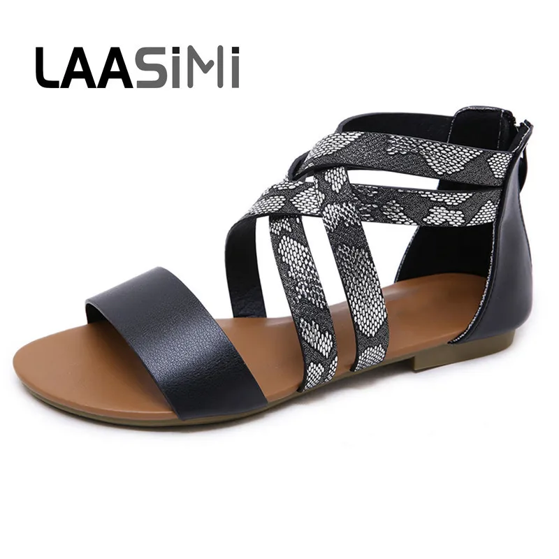 Сандалии LAASIMI женские из кожи питона повседневные Босоножки на платформе без