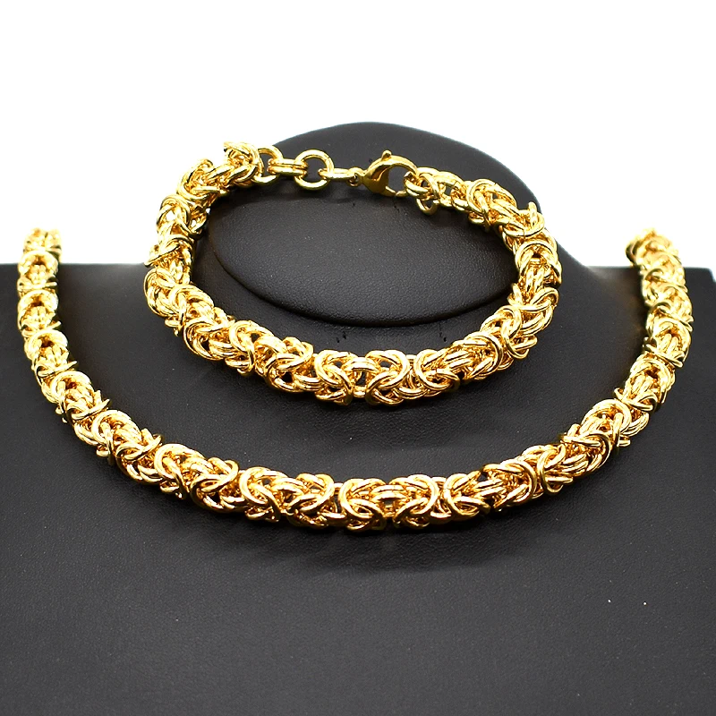 

AMUMIU 7MM Chain Link Necklace Bracelet Jewelry Set Round Circle Chain Gold Color Men Women Hot Sale Wholesale HTZ172