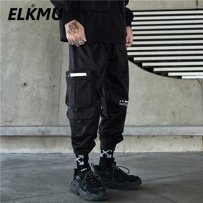 

ELKMU Black Tactics Cargo Pants Men Streetwear Joggers Sweatpants Fashion Trousers Pocket Harajuku Pencil Pants Male HE985