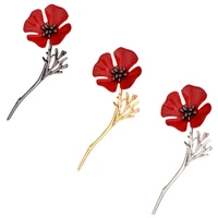1 pc red enamel lapel pin brooches jewelry retro poppy flower brooch suit clothes shirt collar pin brooch women accessories