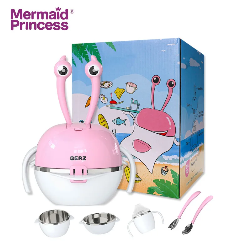

New children's tableware set portable anti-fall 304 stainless steel bowl baby sucker bowl tableware baby child plate dish set