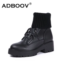 adboov new fur lining sock boots women chunky heels winter shoes ladies