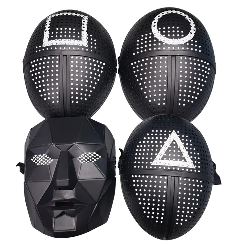

Squid Game Masks Costume for Kids Adults Cosplay Party Toy Round 6 Square Circle Triangle Black Mask Juego Del Calamar Halloween