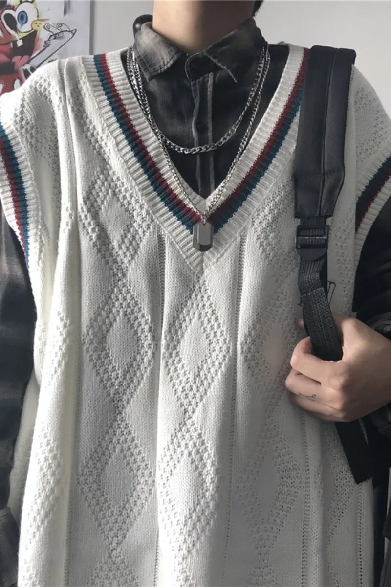 

Men's sweater 2020 autumn new slim solid color Harajuku vintage vest sweater loose casual personality young men's wear