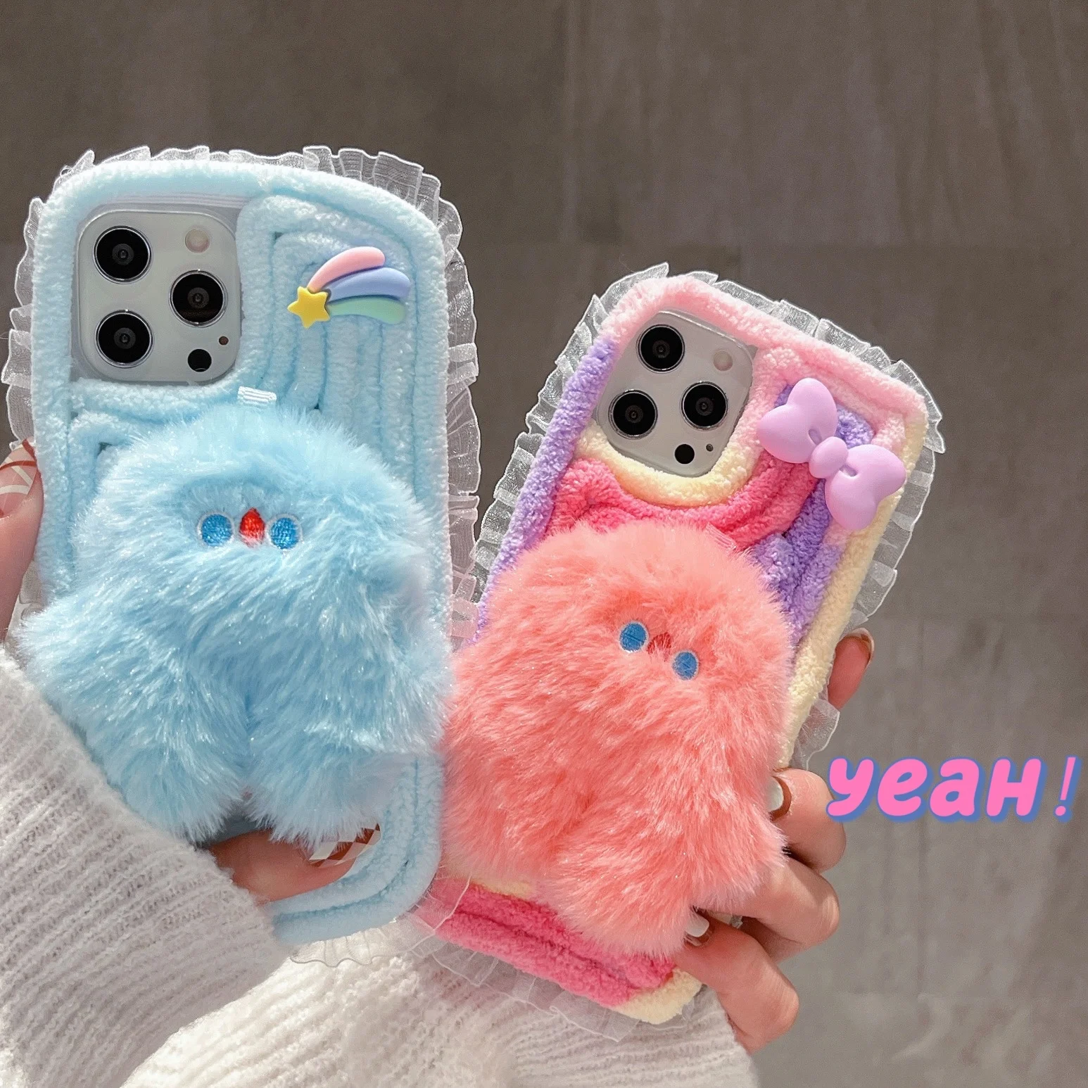 

Новинка 2022, 3D милый Радужный плюшевый чехол для телефона Iphone 11 12 13 Pro Max XS Max XR 8P, противоударный чехол с полным покрытием для осени и зимы