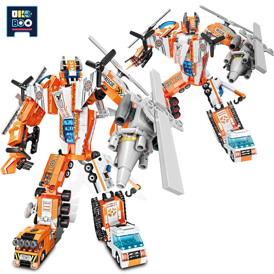 

UKBOO 773PCS 8IN1 City Search Transformation Robot Building Blocks Rescue Mecha Helicopter Ambulance truck Bricks Children Toys