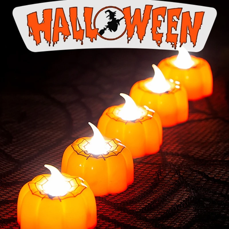 

12 PCS Pumpkin Candle Light Halloween Party Supplies LED Lamp Lantern Ornament Props Halloween Style for Home Decoration