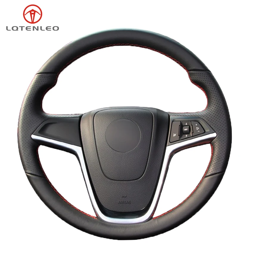 

LQTENLEO Black Genuine Leather Sew Car Steering Wheel Cover for Opel Mokka 2013-2016 Insignia 2009-2013 Astra J 2010-2015 Meriva