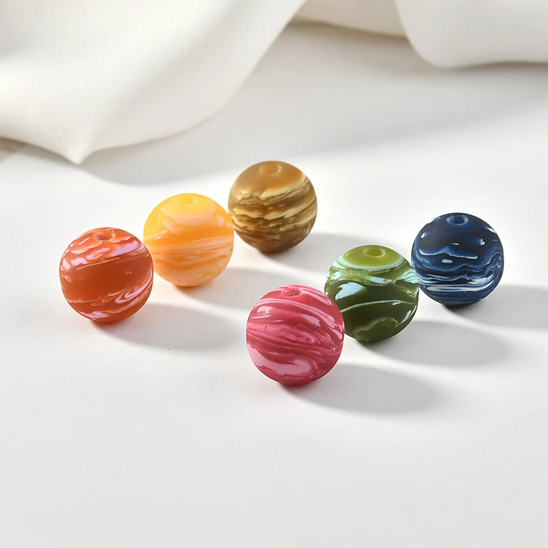 10 шт смолы круговой прямой отверстие планетарные текстурные бусы DIY ожерелье