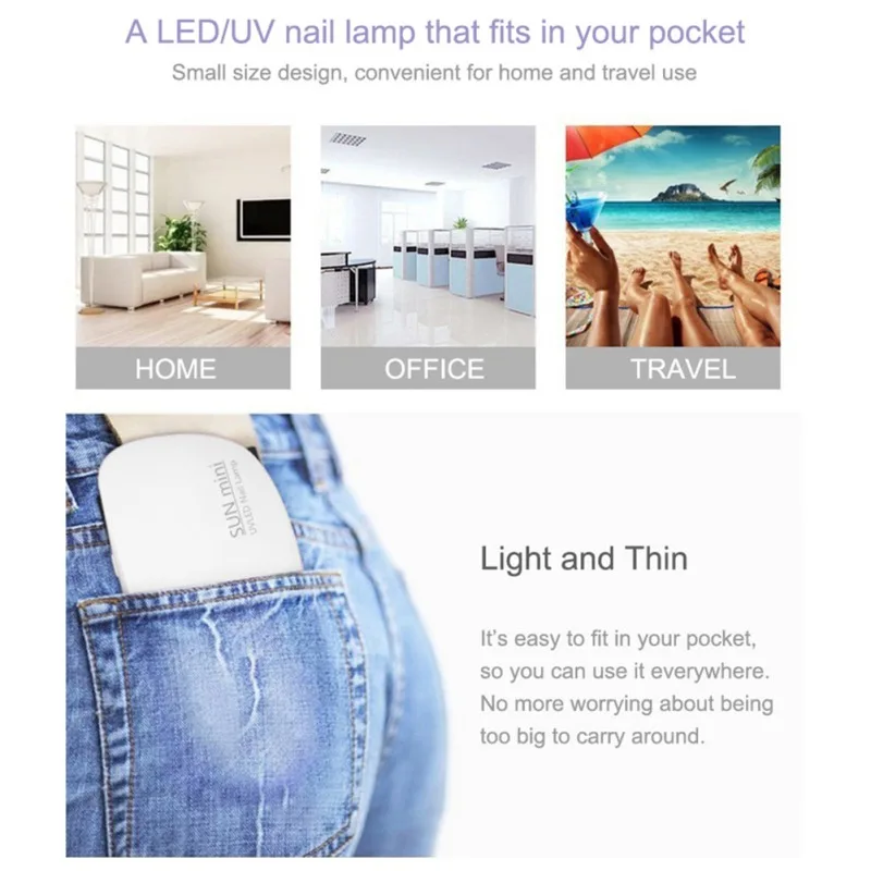 Мини 6 Вт УФ светодиодная лампа для ногтей Складная портативная ногтевой