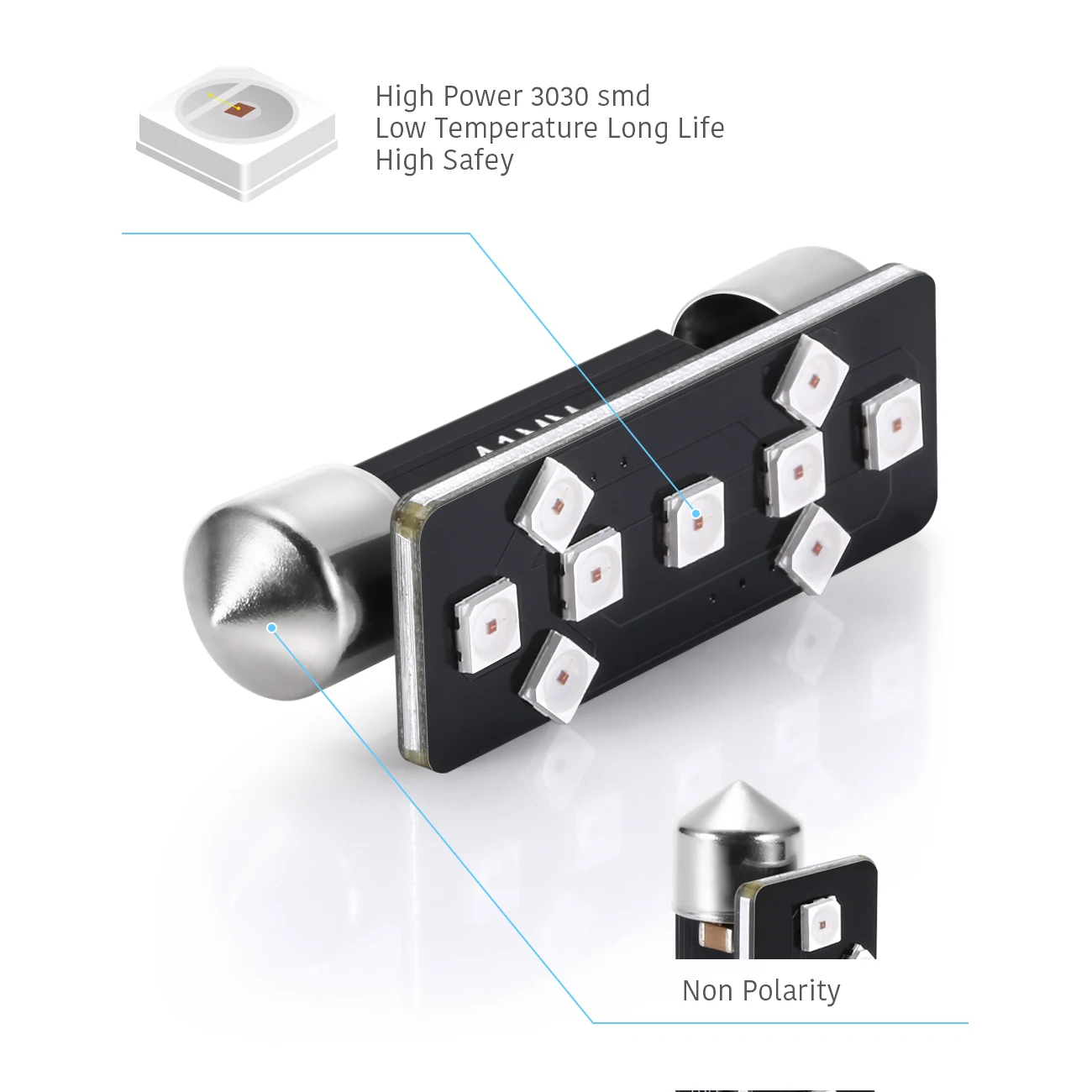 Светодиодная лампа C10W Canbus 41 мм 3030 9 SMD автомобильная фестона внутреннее купольное