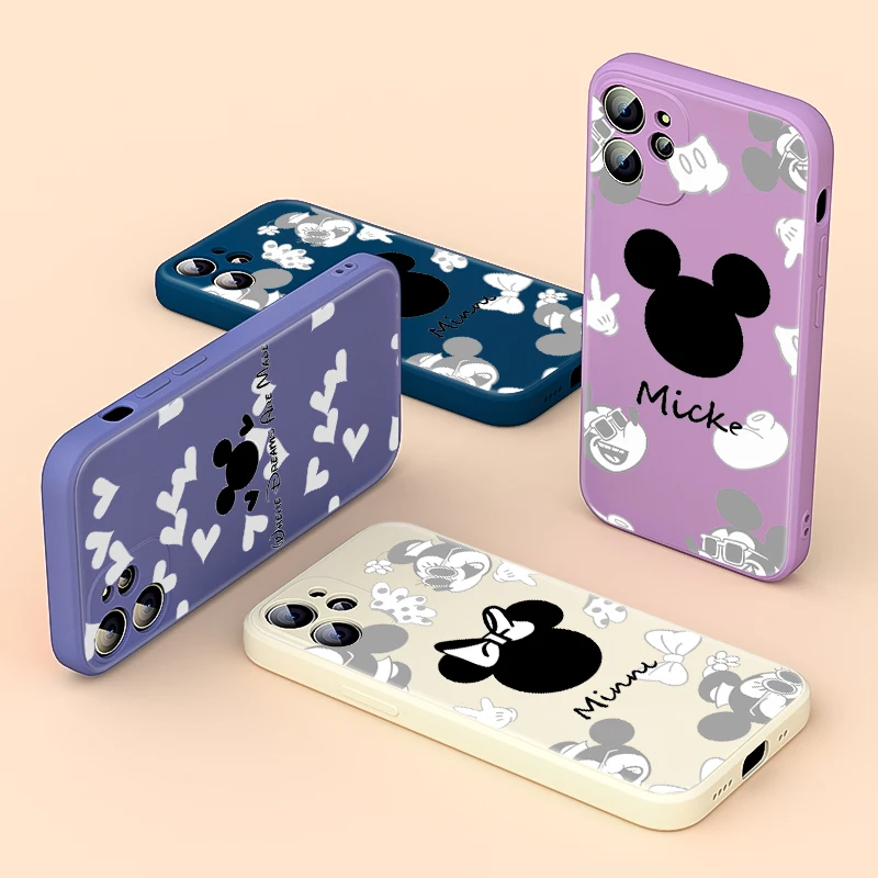 

Black White Mickey Disney For Apple iPhone 13 12 mini XS XR SE 11 8 7 6 2020 Pro Max Plus Liquid Silicone Soft TPU Phone Case