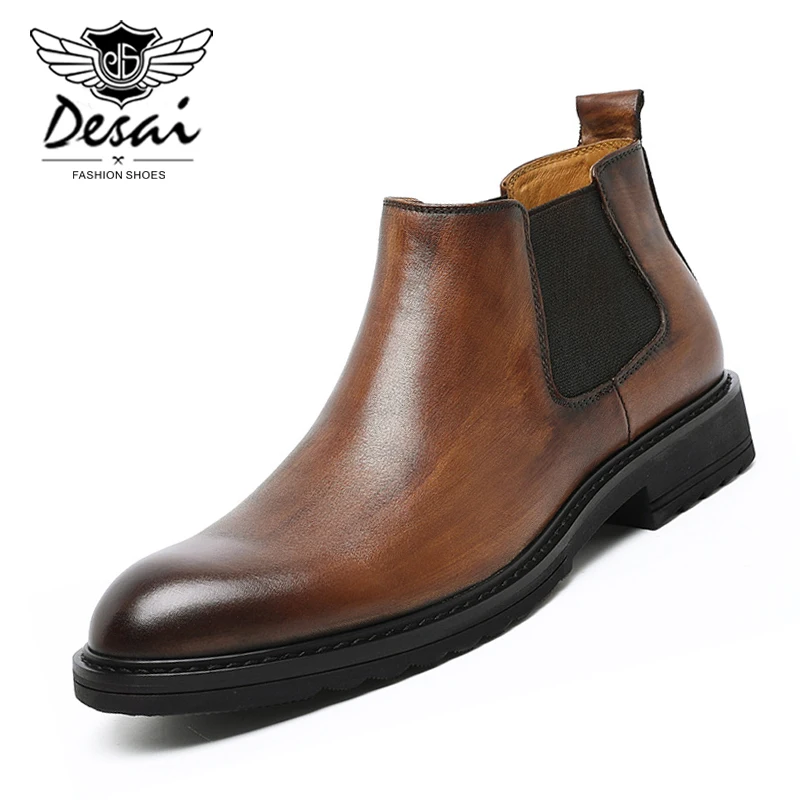 Брендовые оригинальные мужские ботинки челси DESAI из натуральной кожи с резиновой