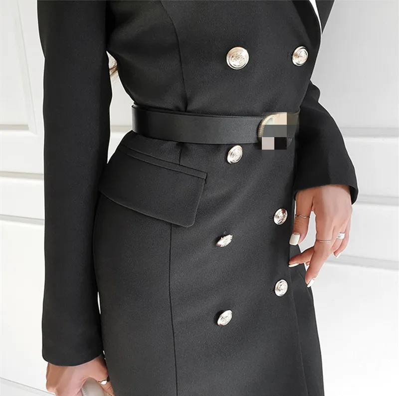 

Women's High-End Outerwear Fashion Slim Double Breasted Black Korean Pocket Ladies Chic Business Long Trench Coats Spring