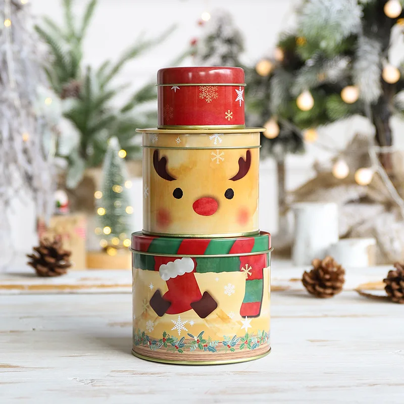 Caja de almacenamiento de Pap&aacute; Noel tridimensional, de hierro forjado de tres capas, 21cm, regalos para ni&ntilde;os, caja de dulces de Navidad-3