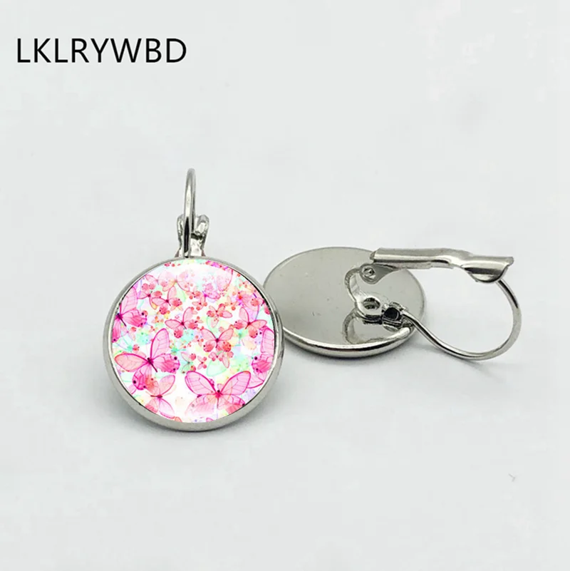 

LKLRYWBD Vintage Color Butterfly Series Stud Earrings Silver Bronze Earrings Glass Earrings Fashion Girl Jewelry Beautiful Gift