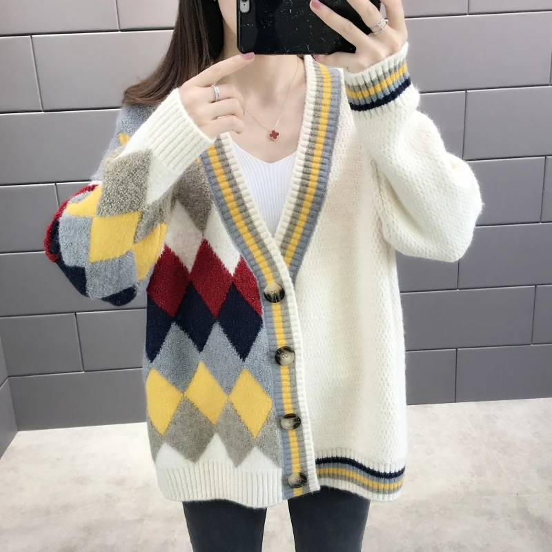 Модный женский длинный свободный кардиган в стиле пэчворк с капюшоном свитер