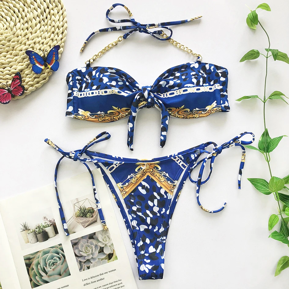 Сексуальный купальник бикини 2020 женский с лямкой на шее пуш-ап женская одежда для