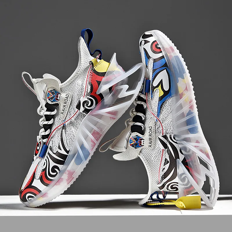 

Мужские кроссовки 2021, сетчатая модная подошва из попкорна, легкие, впитывающие удар внешние повседневные беговые кроссовки