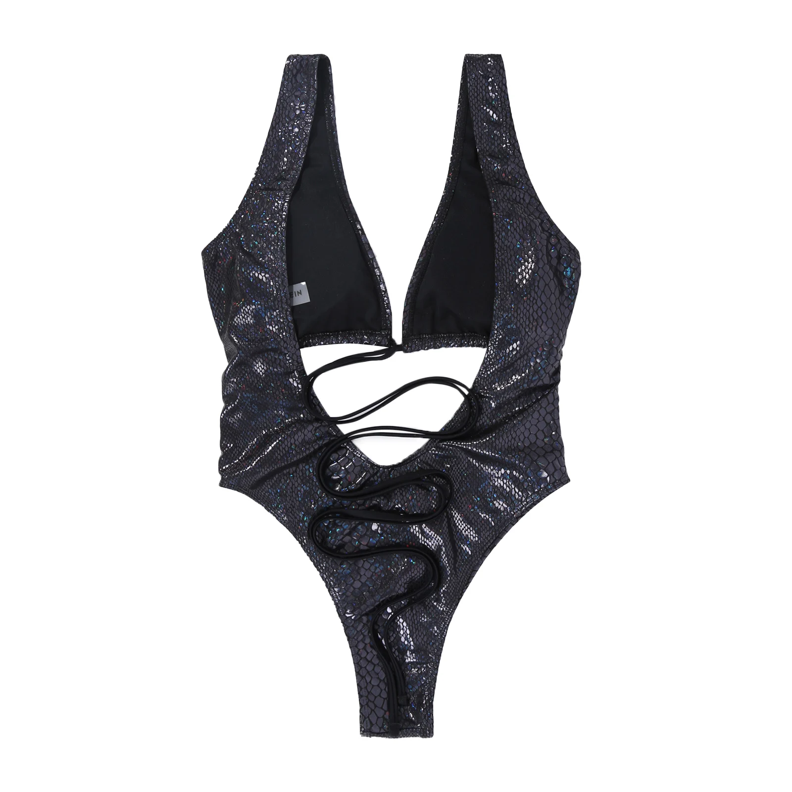 

Foohoostore Women One Piece Leather Monokini Swimsuit Hollow Out Tie Up Open Back Sexy Swimwear 2021 Summer Bather