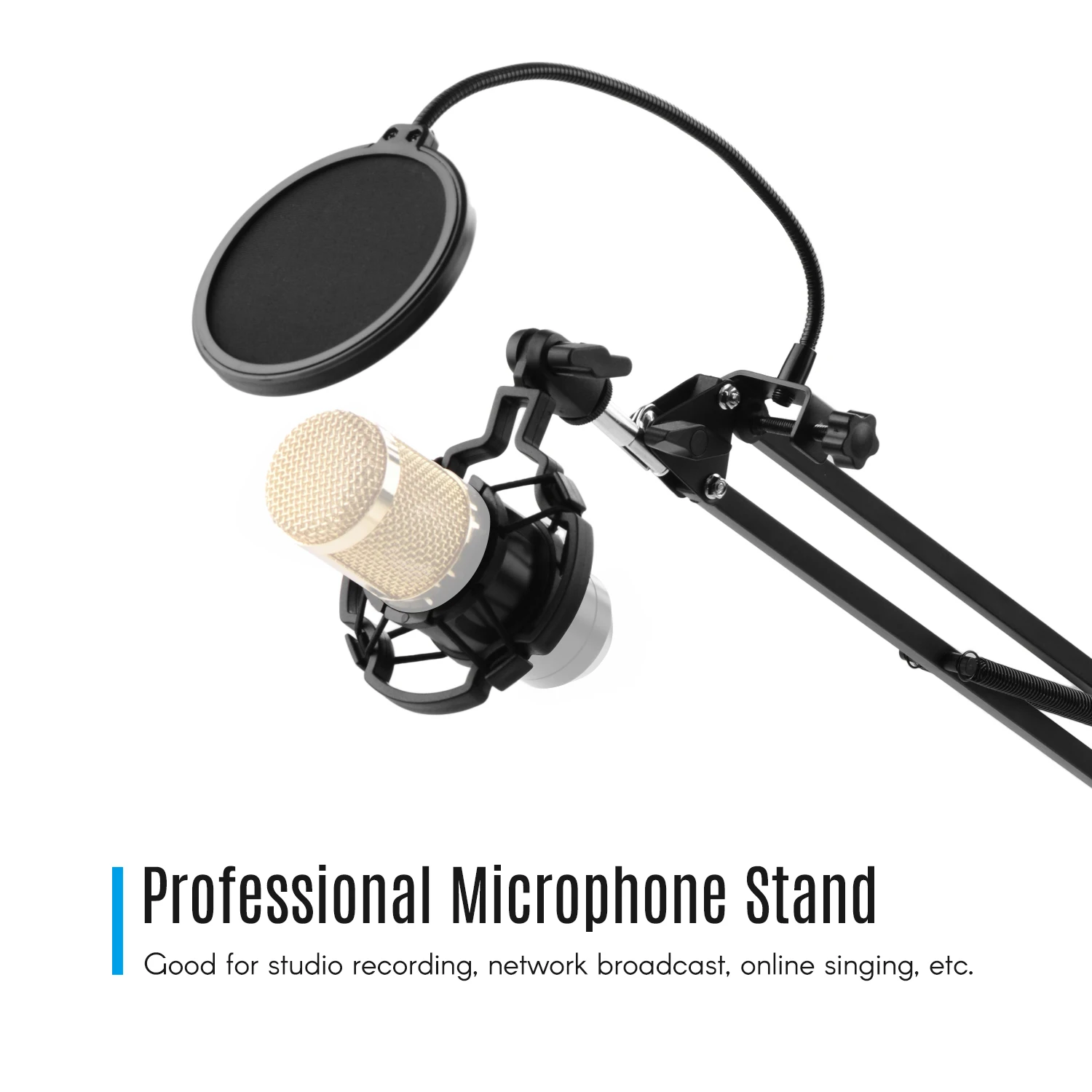 Adjustable Foldable Microphone Stand Heaby Duty Metal Mic Arm Bracket with Shock Proof Holder Windshield Filter for Studio | Спорт и
