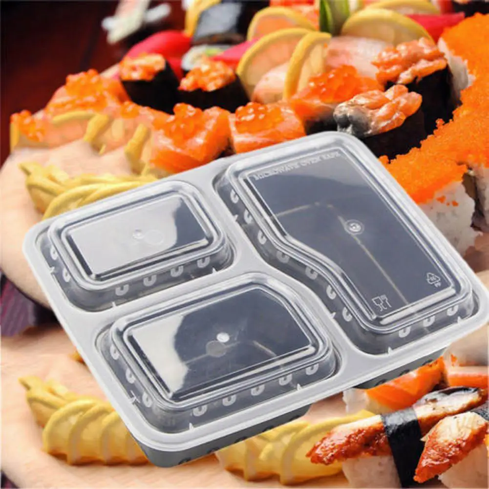 Одноразовый Ланчбокс пластиковая коробка для бенто 4 отсека с крышками