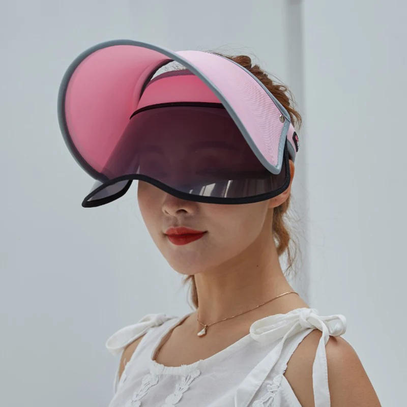 

Women Summer Sun Protective Hats Double Layer Transparent Empty Top Sunshade Hat -OPK